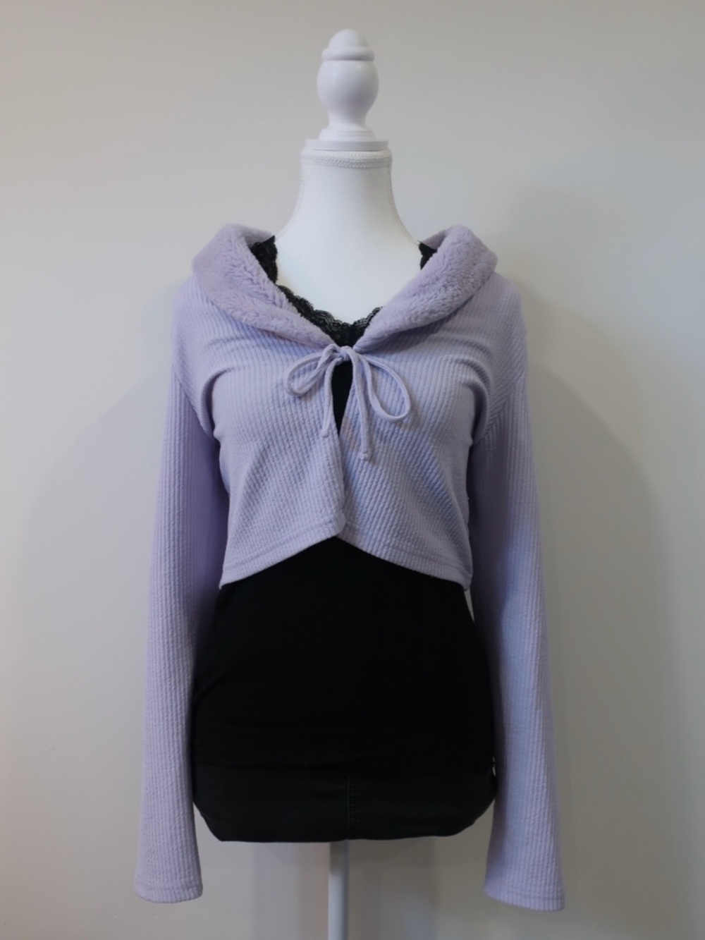 Divided Lavender Ribbed Faux Fur Collar Shrug Cardigan - XL